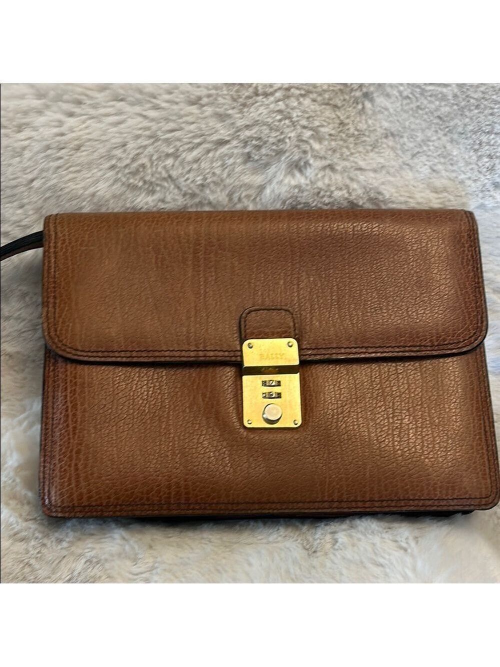 Bally Vintage brown leather Accordion large clutch bag